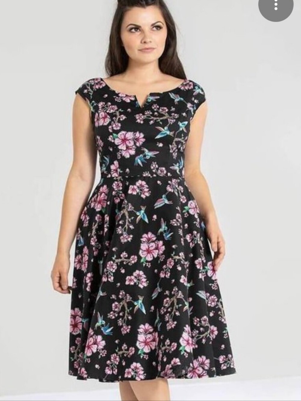 Hell Bunny Black Floral Swing Skirt with Pink Flowers